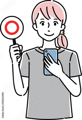 Wallpaper Mural スマホとマルバツ札を持っている女性 Torontodigital.ca