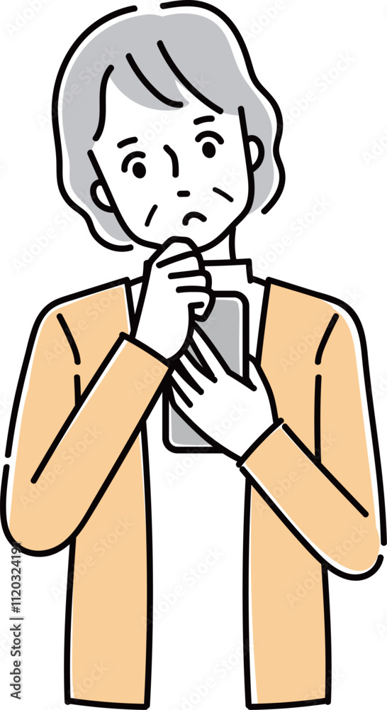 スマホを操作して困っているシニア