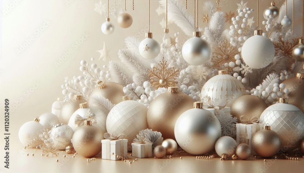 white and gold Christmas decorations background with copy space white and gold Christmas decorations background with copy space