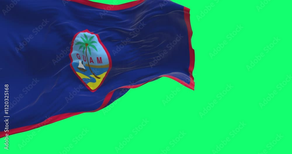 Guam national flag waving isolated on green background