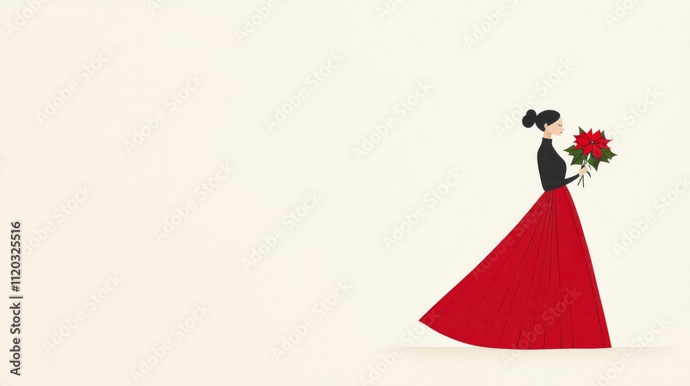 Elegant woman in red dress holding flowers. Elegant woman in red dress holding flowers.