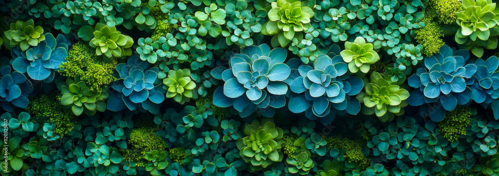 A lush green and blue plant with a variety of small plants growing on it. The plants are arranged in a row, with some of them being taller and others shorter. The overall effect is a vibrant A lush green and blue plant with a variety of small plants growing on it. The plants are arranged in a row, with some of them being taller and others shorter. The overall effect is a vibrant