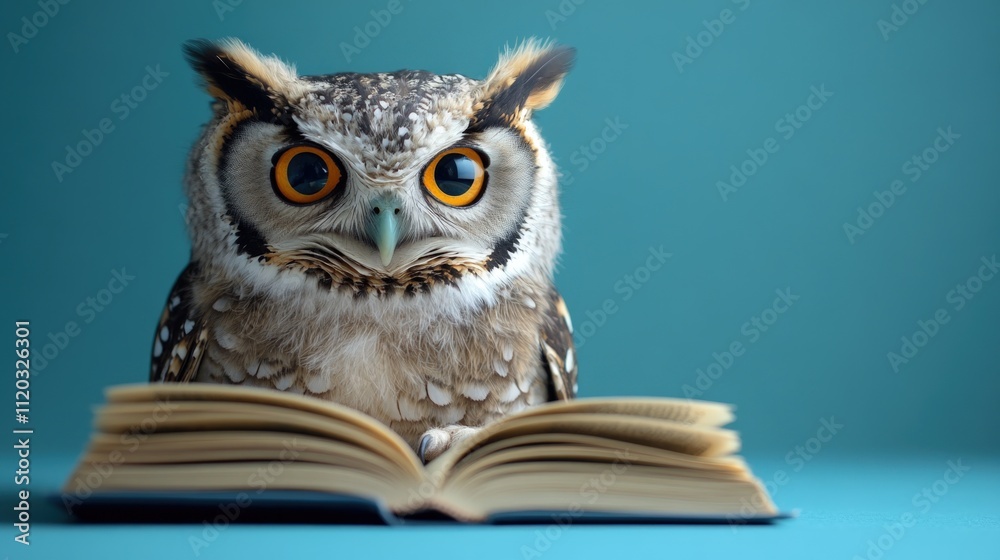 custom made wallpaper toronto digitalWise owl perched on an open book, gazing intently.