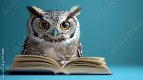 Wallpaper Mural Wise owl perched on an open book, gazing intently. Torontodigital.ca