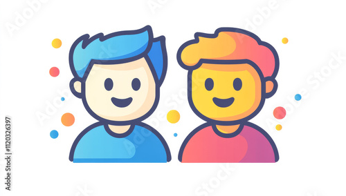 Two cartoon characters smiling at each other. The blue one is smiling more than the red one