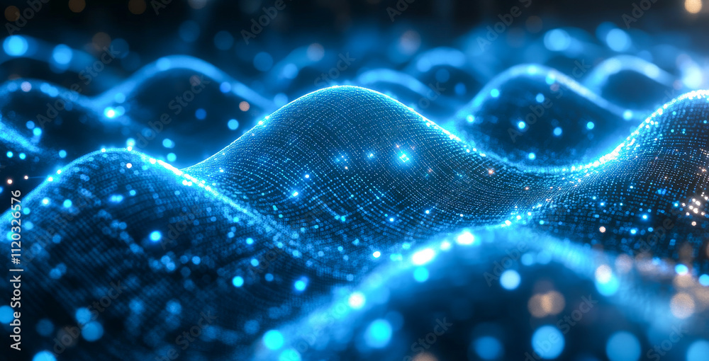 A blue and white image of a wave with a lot of dots. The image is of a computer generated wave A blue and white image of a wave with a lot of dots. The image is of a computer generated wave