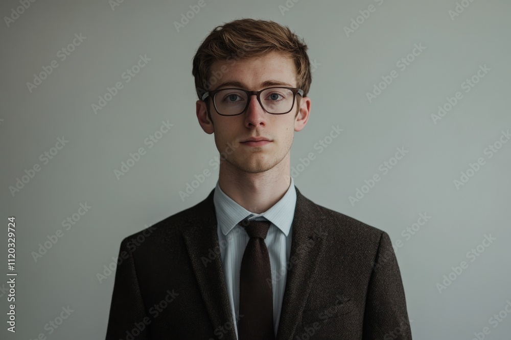 Confident Young Professional in Formal Attire Against a Neutral Background Confident Young Professional in Formal Attire Against a Neutral Background