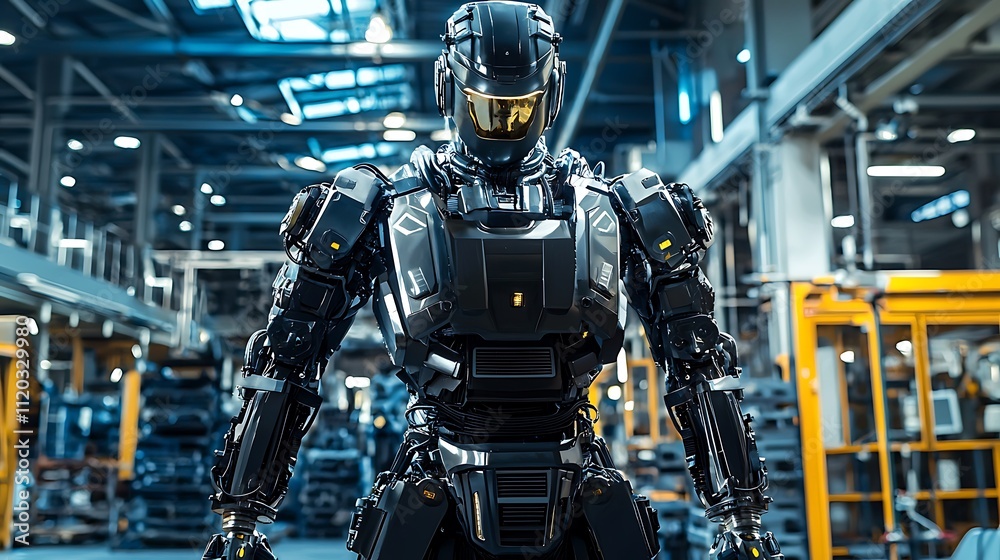 A robot is standing in a factory A robot is standing in a factory