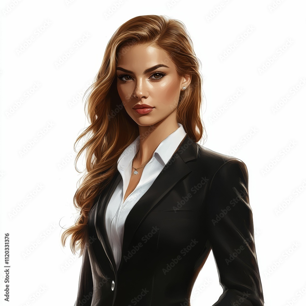 Attractive woman, brown hair, black suit, confident pose. Attractive woman, brown hair, black suit, confident pose.