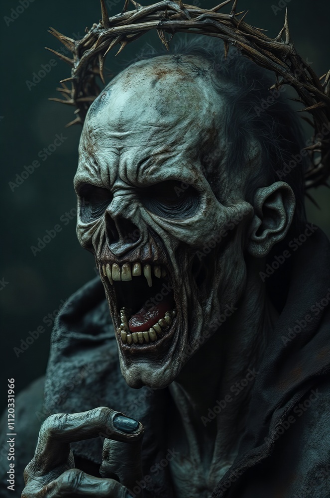 Creepy Skeleton Friar Screaming with Crown of Thorns – Dark Religious Horror Art Creepy Skeleton Friar Screaming with Crown of Thorns – Dark Religious Horror Art