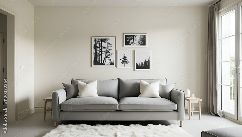 Fototapeta premium modern living room with sofa and frames