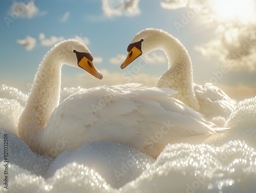 Celestial swans symbolizing peace tranquil lake nature serene environment close-up view divine representation photo