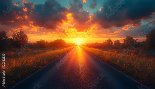  Road with Sunset in the Background.