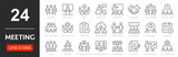 Meeting thin line icon set. Discussion, planning and decisions. Interview, seminar, meet, conference, consultation, presentation - stock vector.