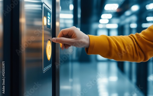 Modern Elevator Button Pressed - A Seamless Urban Transport Experience photo