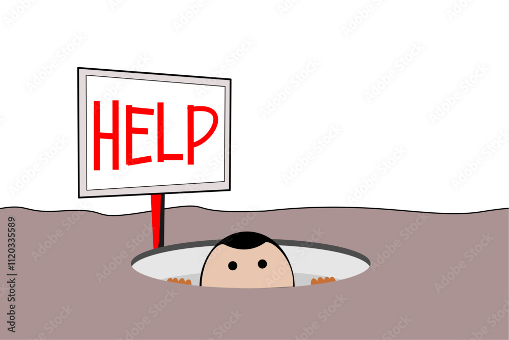 custom made wallpaper toronto digitalA cartoon character emerges from a hole, signaling for help with a sign.
