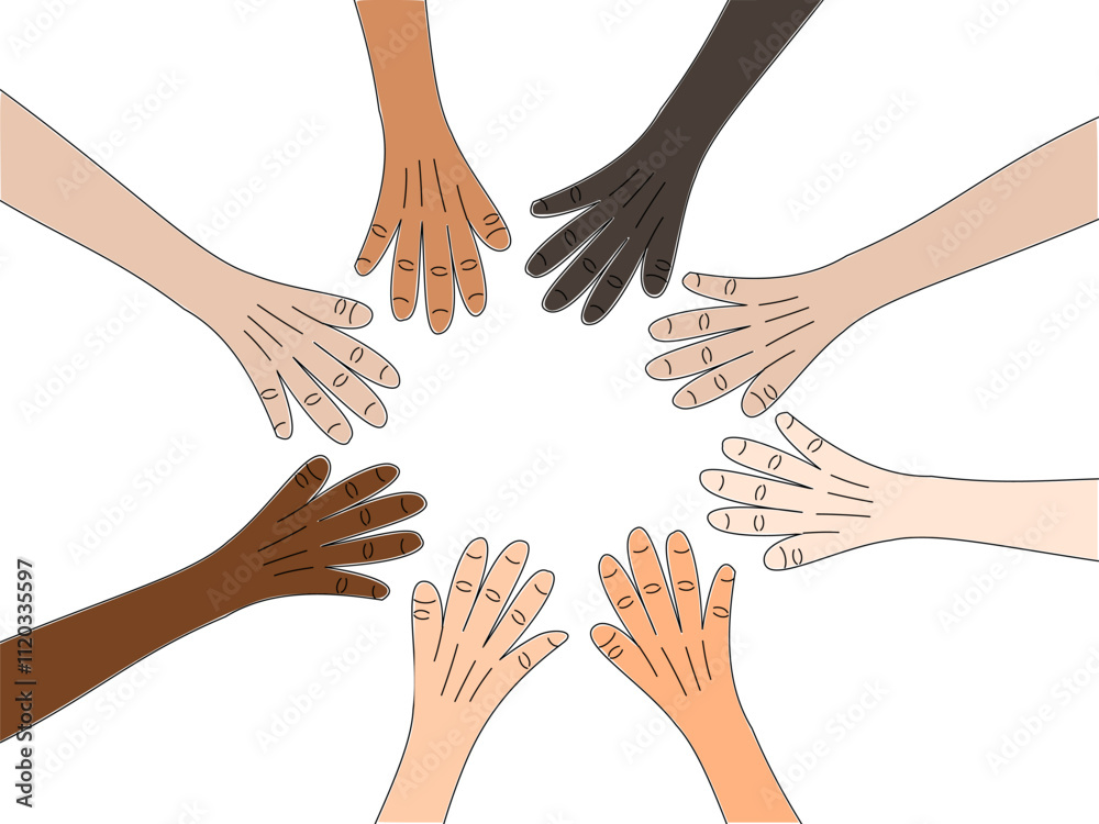 custom made wallpaper toronto digitalA visual representation of diverse hands coming together in a circle, collaboration, symbolizing unity and inclusion.
