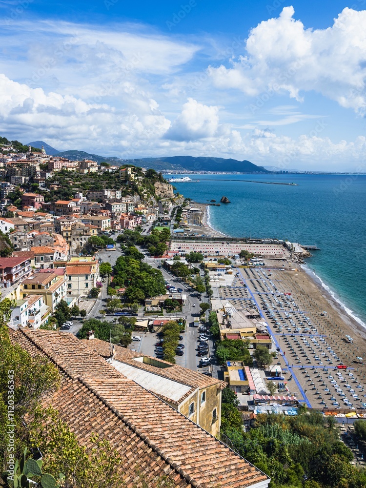 Obraz premium Port in Salerno from Vietri sul Mare, Amalfi Coast, Salerno, Campania, Italy, Europy