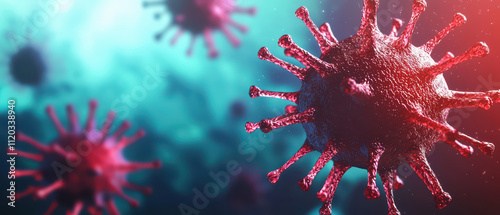 detailed close up of virus structure, showcasing its intricate features and vibrant colors. image highlights virus spikes and surface texture, creating striking visual representation