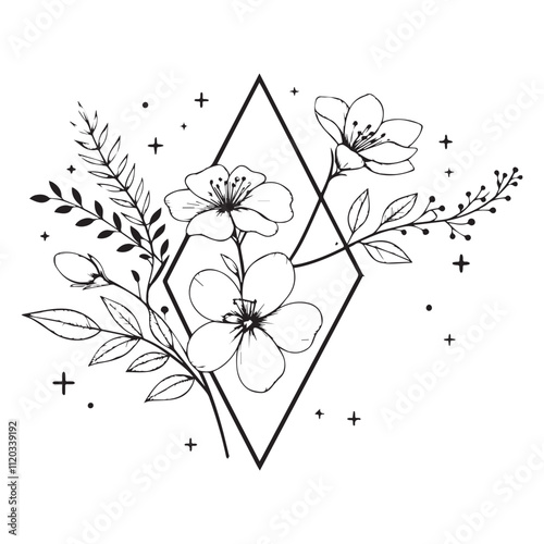 Minimal botanical graphic sketch drawing