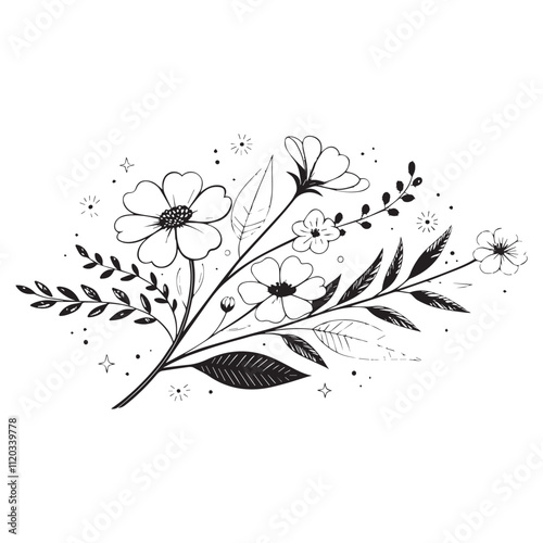 Minimal botanical graphic sketch drawing