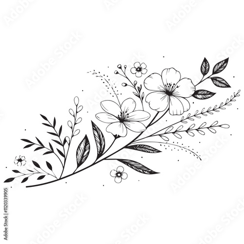Minimal botanical graphic sketch drawing