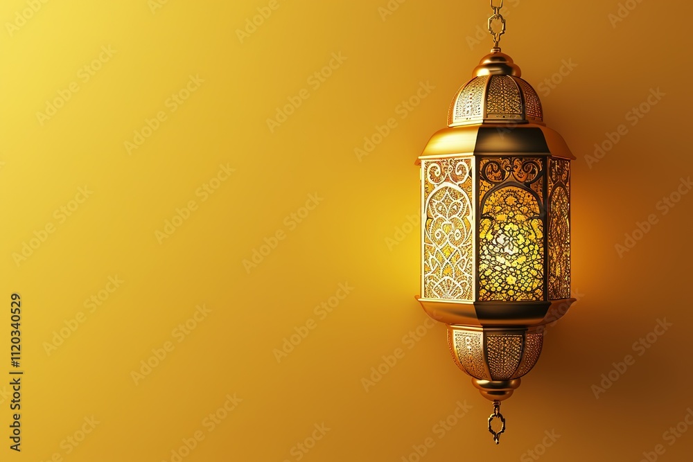 A gold colored lantern hanging from a wall A gold colored lantern hanging from a wall