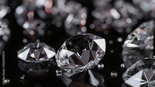 big and small clear diamonds isolated on black