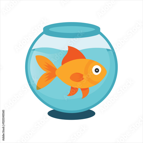 Goldfish in bowl Isolated vector Illustration on White
