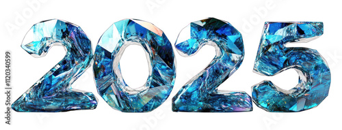 3D 2025 text with blue crystal texture