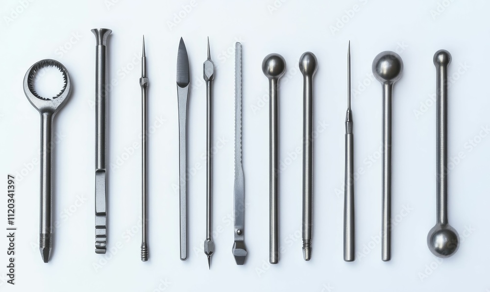 Metal tools, various shapes, precision instruments. Metal tools, various shapes, precision instruments.