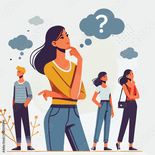 a girl is thinking vector