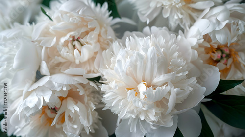 Fototapeta Naklejka Na Ścianę i Meble -  close up of white peonies and leaves