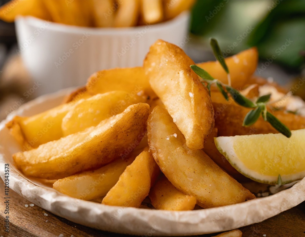 Crispy Potato Wedges and Fries Styled in Rustic and Vibrant Food Photography Themes Crispy Potato Wedges and Fries Styled in Rustic and Vibrant Food Photography Themes