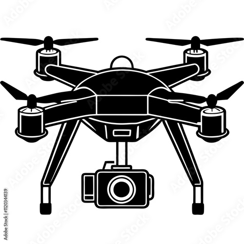 Drone with camera silhouette vector