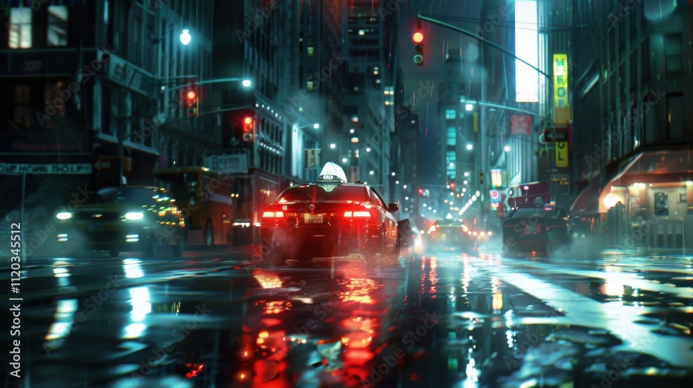 Nighttime City Intersection with Car Running Red Light in Dramatic Scene for Urban Safety Awareness Nighttime City Intersection with Car Running Red Light in Dramatic Scene for Urban Safety Awareness