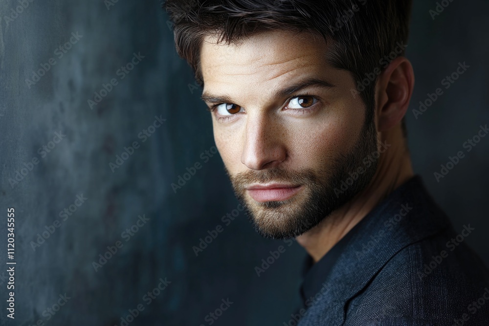 Portrait of a young caucasian male with beard and piercing gaze Portrait of a young caucasian male with beard and piercing gaze