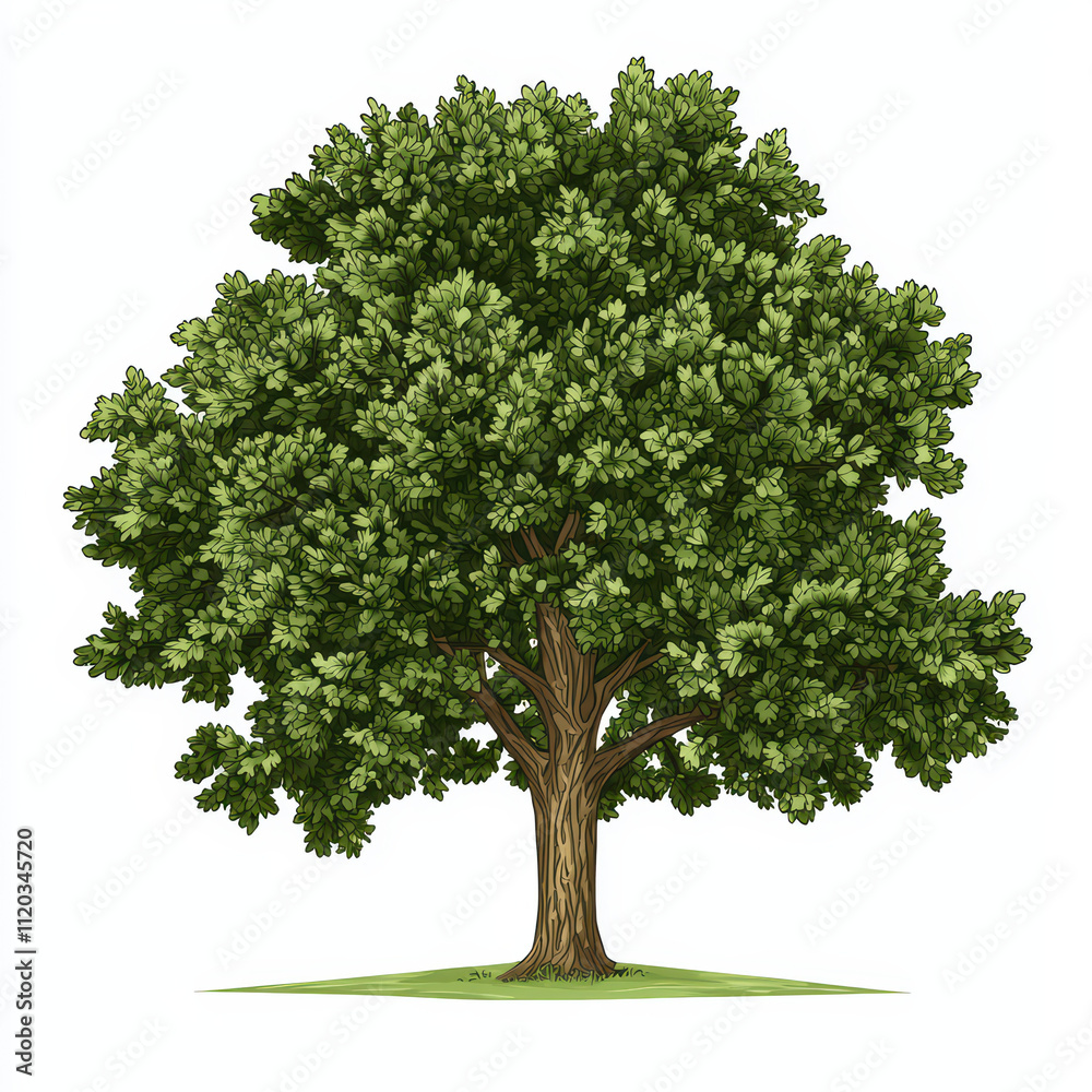 Obraz premium tall oak tree with thick trunk and lush green foliage, symbolizing strength and nature beauty. This captures essence of majestic tree in serene environment