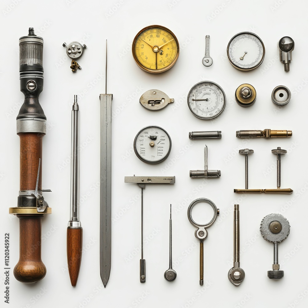 Fototapeta premium Antique measuring tools arranged neatly.
