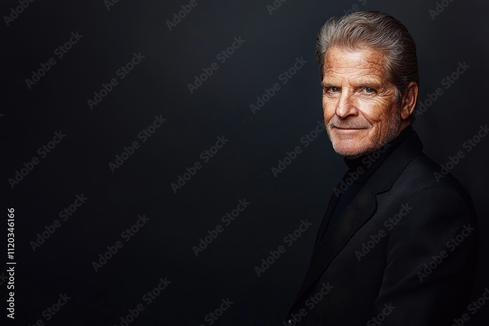 Fototapeta premium Mature caucasian male in dark suit against black background