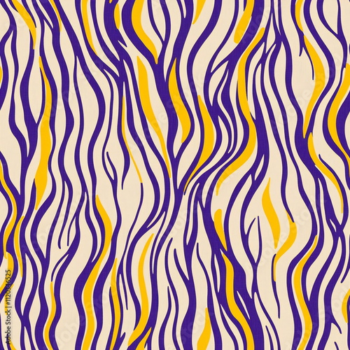 Stylish seamless pattern featuring flowing purple and yellow lines on a light background for creative projects