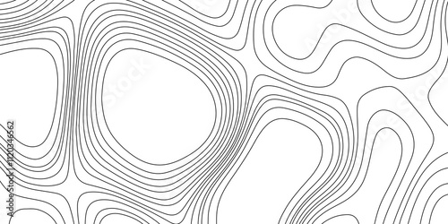 Black and white contours topography stylized height of the lines map geographic mountain relief, black wave lines paper curved reliefs abstract background with seamless geometric pattern.