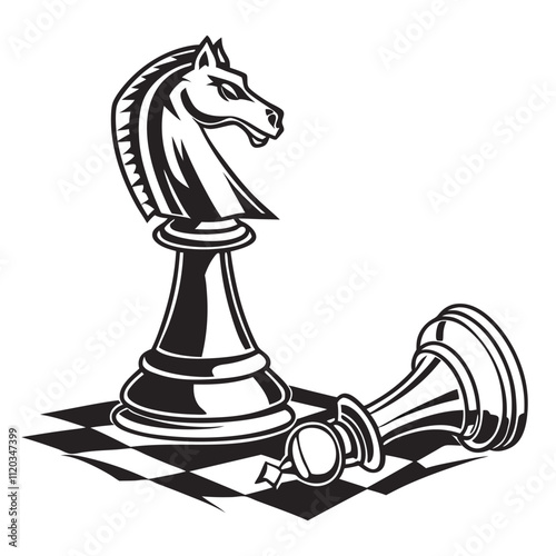 The chess knight, vector silhouette, white background,