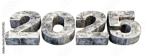 3D 2025 text with old newspaper sheet texture