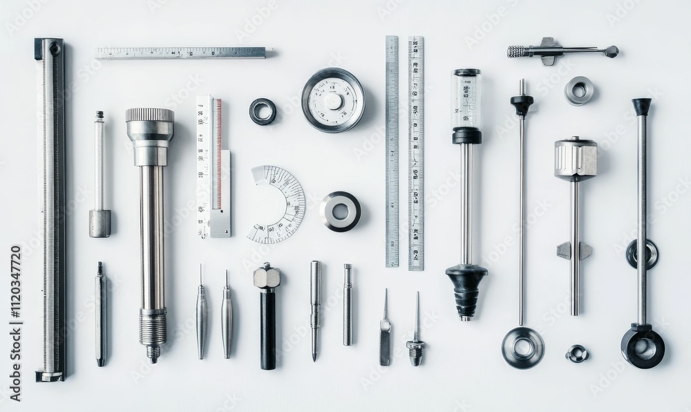 Precision measuring tools arranged neatly. Precision measuring tools arranged neatly.