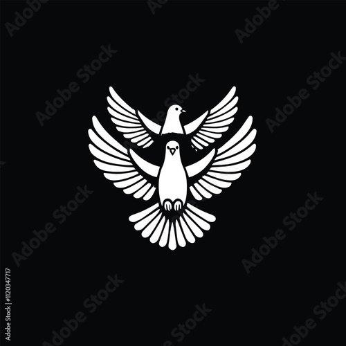 Two pigeons flying over one another
