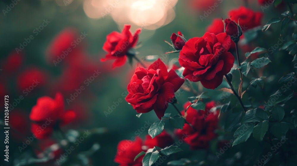 A vibrant close-up of red roses in bloom, showcasing their lush petals against a blurred green background, evoking beauty and romance. A vibrant close-up of red roses in bloom, showcasing their lush petals against a blurred green background, evoking beauty and romance.