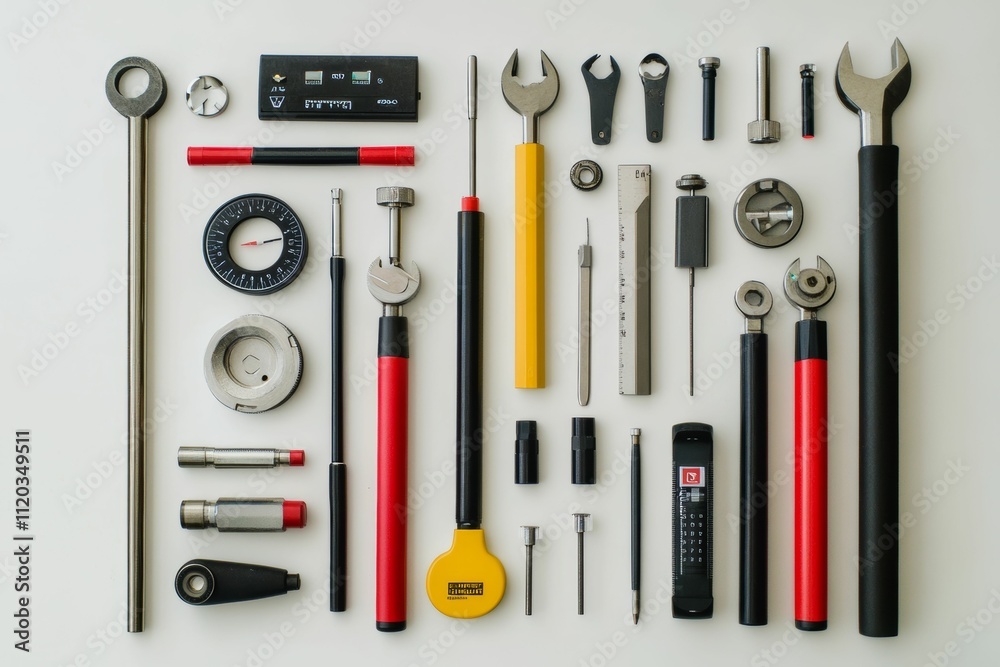 Precision tools arranged neatly on white background. Precision tools arranged neatly on white background.