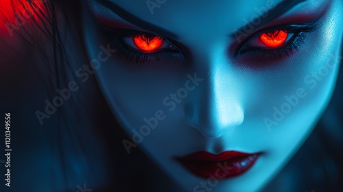 Glowing Red Eyes Woman Stock Photo - Mysterious, seductive, powerful, intense gaze, dark fantasy