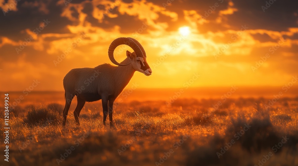 Obraz premium Majestic Scimitar Horned Oryx at Sunset in Savanna